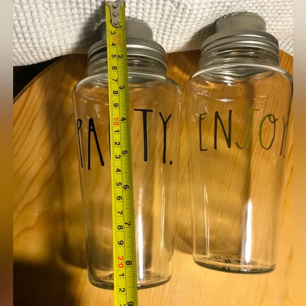 🍸Rae Dunn Cocktail Shaker Shake Party and Enjoy Clear Glass & Metal Lot 2
